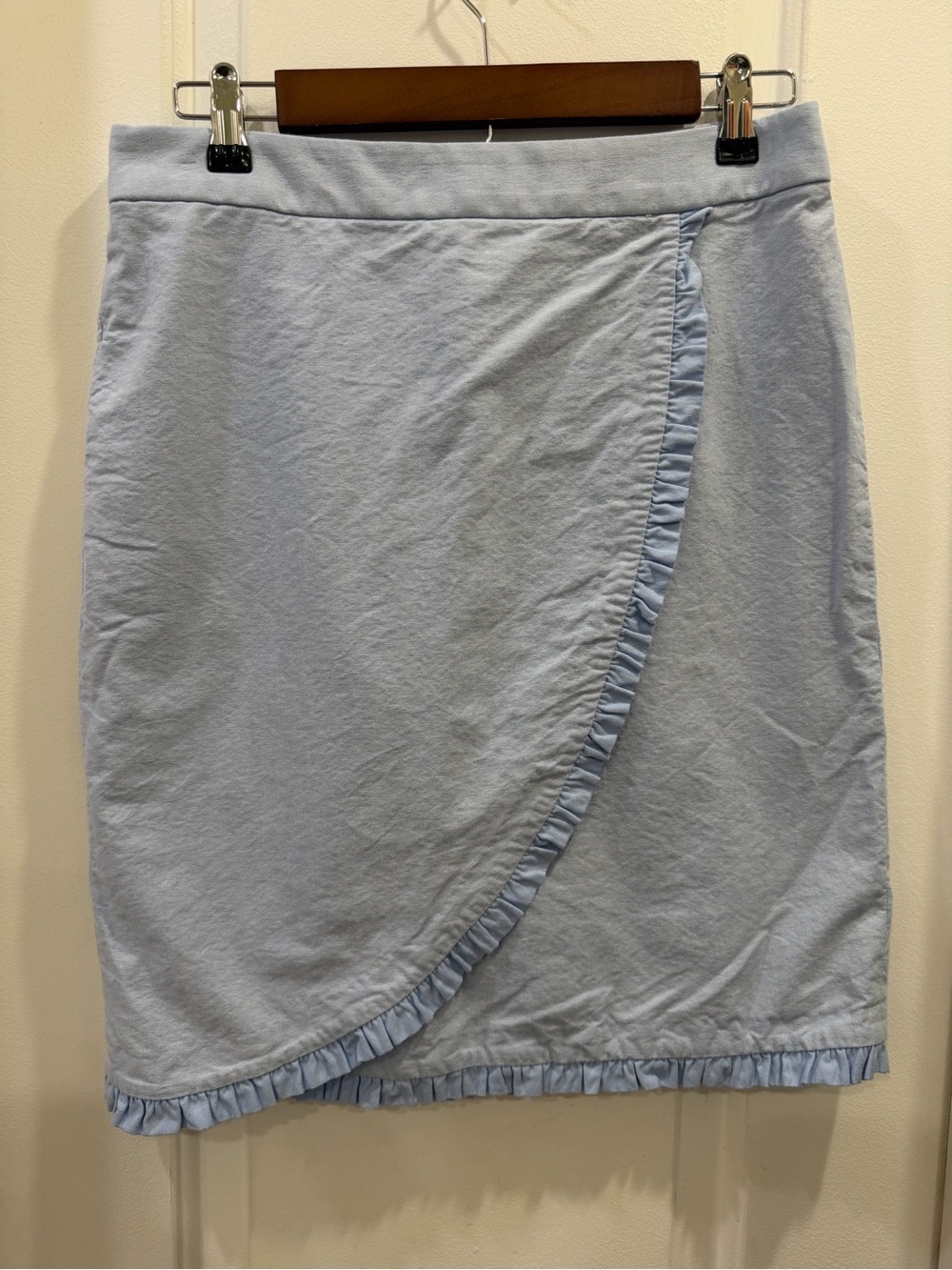 J. Crew Oxford Ruffled Baby Blue Pencil Skirt Size 6